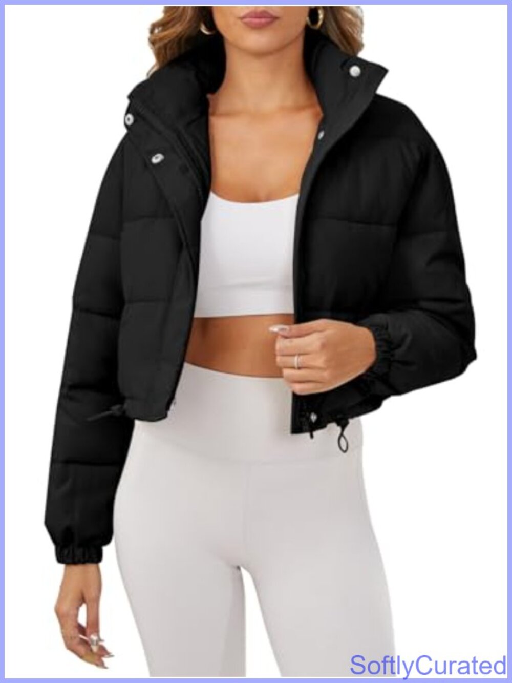 Cropped Puffer Jacket Zip Up Quilted Padded Coat Oversized Winter